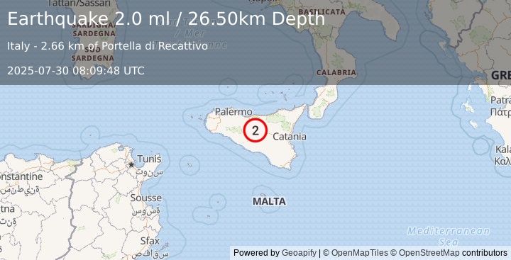 Earthquake SICILY, ITALY (2.0 ml) (2025-07-30 08:09:48 UTC)