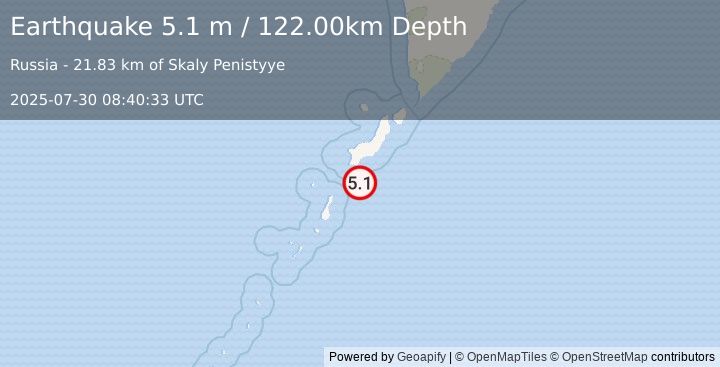 Earthquake KURIL ISLANDS (5.2 m) (2025-07-30 08:40:24 UTC)