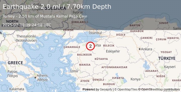 Earthquake WESTERN TURKEY (2.0 ml) (2025-07-30 09:24:08 UTC)