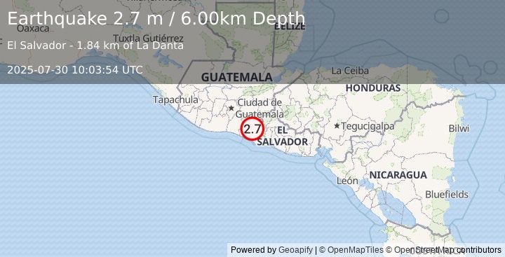 Earthquake EL SALVADOR (2.7 m) (2025-07-30 10:03:54 UTC)