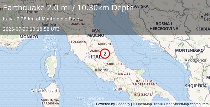 Earthquake CENTRAL ITALY (2.0 ml) (2025-07-30 10:18:58 UTC)