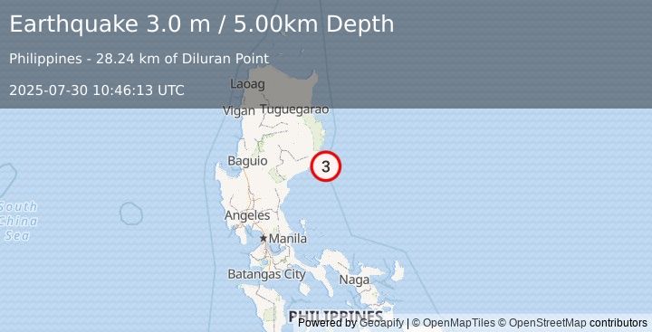 Earthquake LUZON, PHILIPPINES (3.0 m) (2025-07-30 10:46:13 UTC)