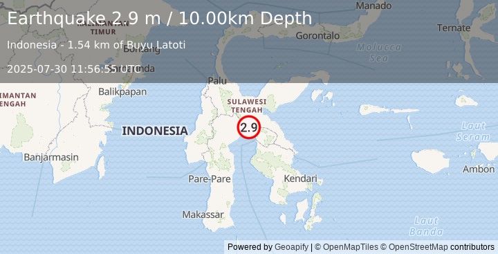 Earthquake SULAWESI, INDONESIA (2.9 m) (2025-07-30 11:56:55 UTC)