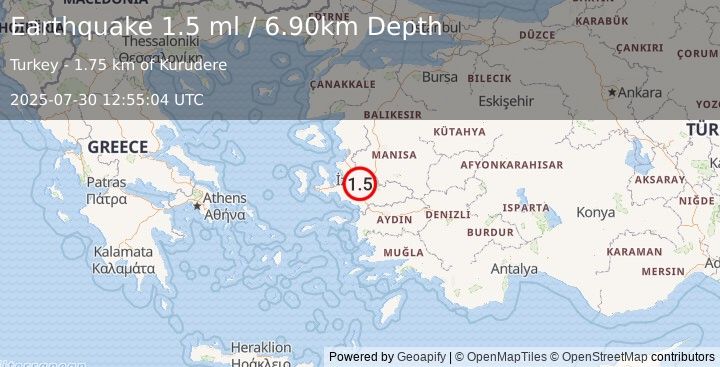 Earthquake WESTERN TURKEY (1.5 ml) (2025-07-30 12:55:04 UTC)