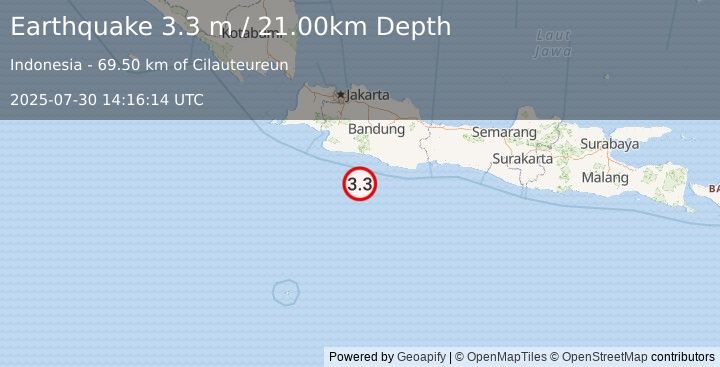Earthquake JAVA, INDONESIA (3.3 m) (2025-07-30 14:16:14 UTC)