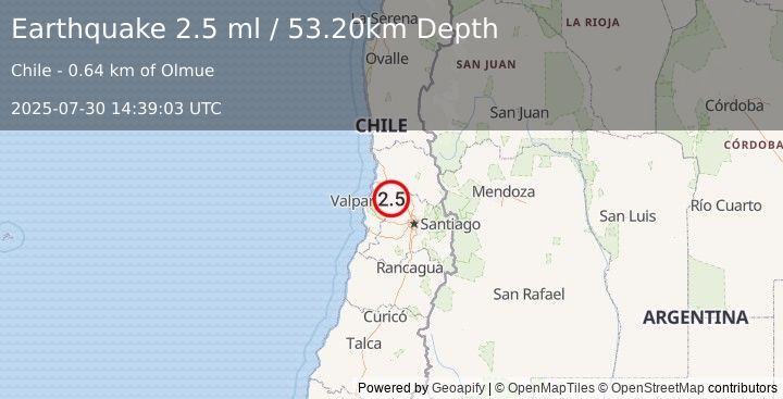 Earthquake VALPARAISO, CHILE (2.5 ml) (2025-07-30 14:39:03 UTC)