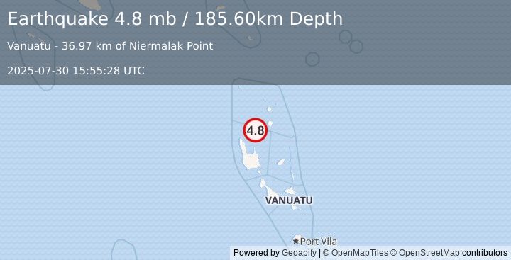 Earthquake VANUATU (4.8 mb) (2025-07-30 15:55:28 UTC)