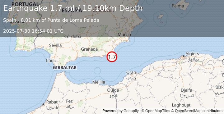 Earthquake STRAIT OF GIBRALTAR (1.7 ml) (2025-07-30 16:54:01 UTC)