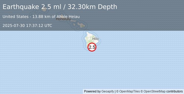 Earthquake ISLAND OF HAWAII, HAWAII (2.5 ml) (2025-07-30 17:37:12 UTC)