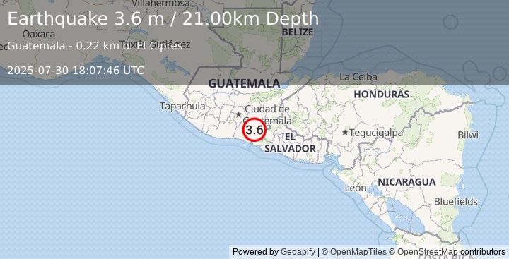 Earthquake GUATEMALA (3.6 m) (2025-07-30 18:07:46 UTC)