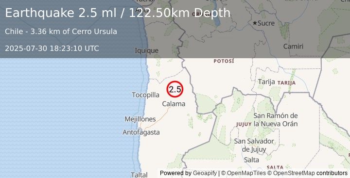 Earthquake ANTOFAGASTA, CHILE (2.5 ml) (2025-07-30 18:23:10 UTC)