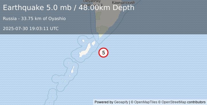 Earthquake KURIL ISLANDS (5.0 mb) (2025-07-30 19:03:13 UTC)