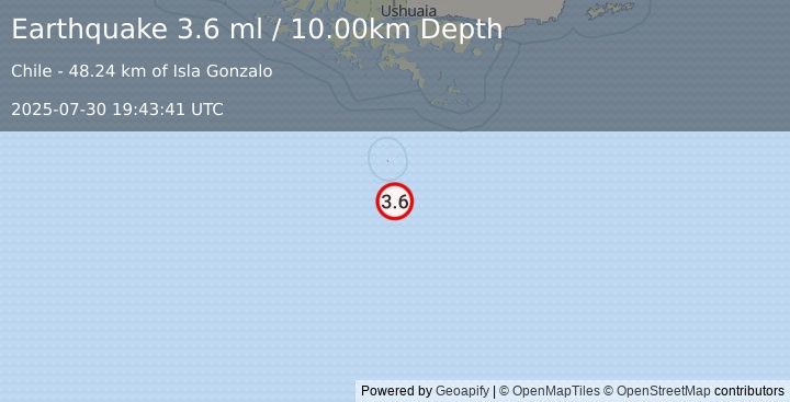 Earthquake DRAKE PASSAGE (3.6 ml) (2025-07-30 19:43:41 UTC)