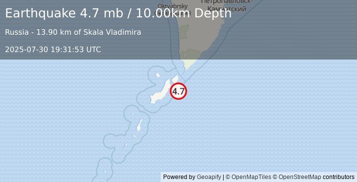 Earthquake KURIL ISLANDS (4.7 mb) (2025-07-30 19:31:53 UTC)