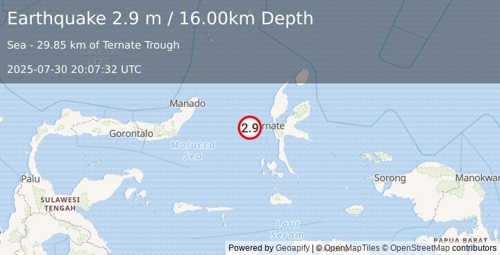 Earthquake MOLUCCA SEA (2.9 m) (2025-07-30 20:07:32 UTC)