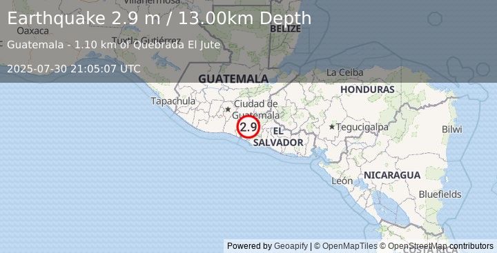 Earthquake GUATEMALA (2.9 m) (2025-07-30 21:05:07 UTC)