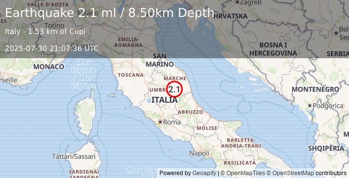 Earthquake CENTRAL ITALY (2.1 ml) (2025-07-30 21:07:36 UTC)