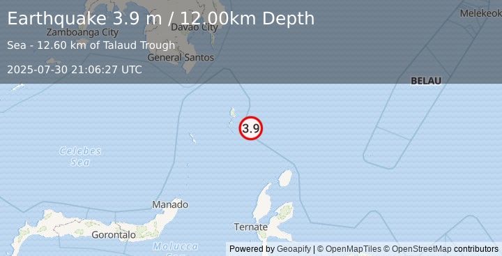 Earthquake KEPULAUAN TALAUD, INDONESIA (3.9 m) (2025-07-30 21:06:27 UTC)
