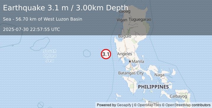Earthquake LUZON, PHILIPPINES (3.1 m) (2025-07-30 22:57:55 UTC)