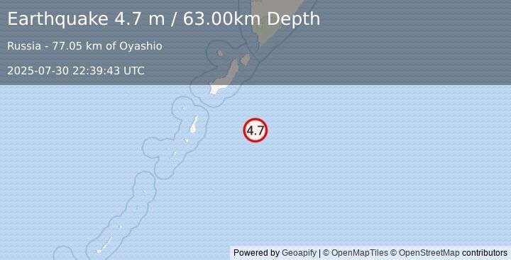 Earthquake KURIL ISLANDS (4.7 m) (2025-07-30 22:39:43 UTC)