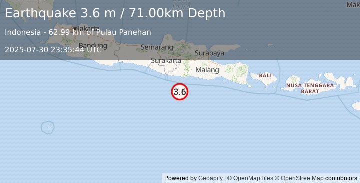 Earthquake JAVA, INDONESIA (3.6 m) (2025-07-30 23:35:44 UTC)