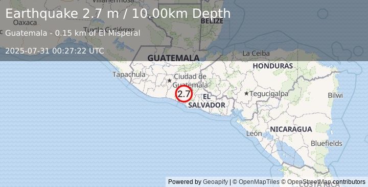 Earthquake GUATEMALA (2.7 m) (2025-07-31 00:27:22 UTC)