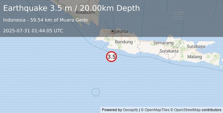 Earthquake JAVA, INDONESIA (3.5 m) (2025-07-31 01:44:05 UTC)