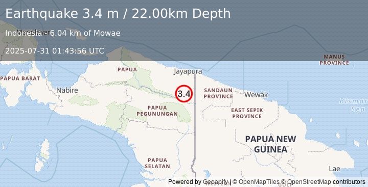 Earthquake PAPUA, INDONESIA (3.4 m) (2025-07-31 01:43:56 UTC)