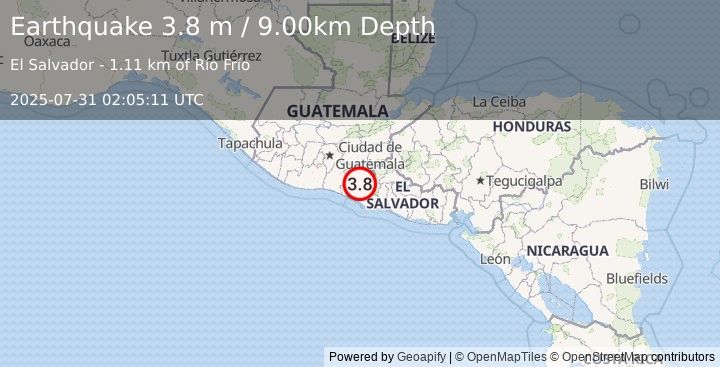 Earthquake EL SALVADOR (3.8 m) (2025-07-31 02:05:11 UTC)
