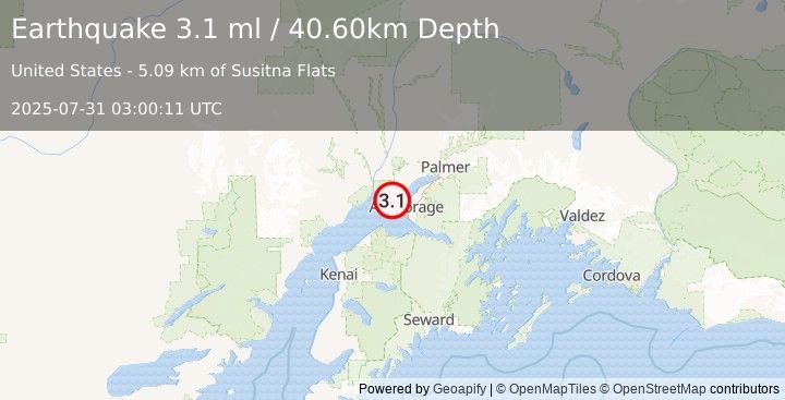 Earthquake SOUTHERN ALASKA (3.1 ml) (2025-07-31 03:00:11 UTC)