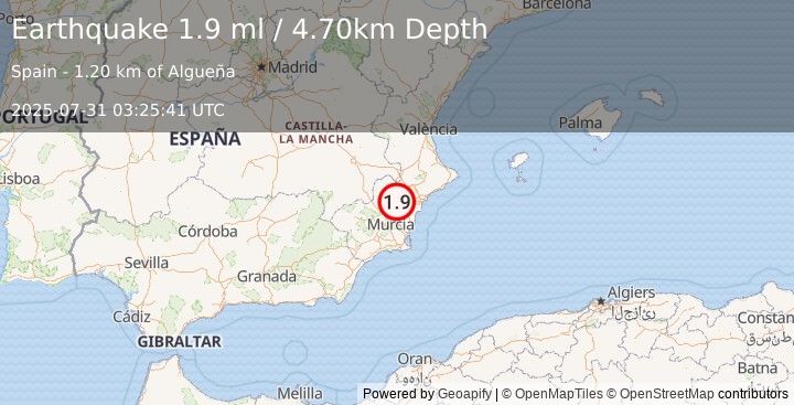 Earthquake SPAIN (1.9 ml) (2025-07-31 03:25:41 UTC)