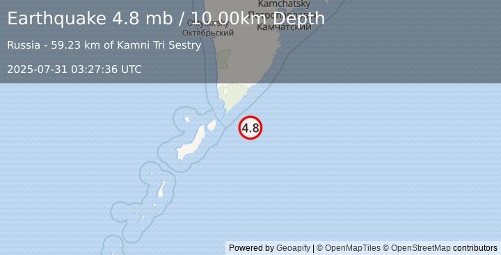 Earthquake KURIL ISLANDS (4.6 mb) (2025-07-31 03:27:35 UTC)