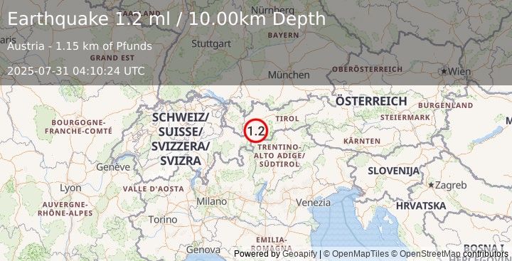 Earthquake AUSTRIA (1.2 ml) (2025-07-31 04:10:24 UTC)