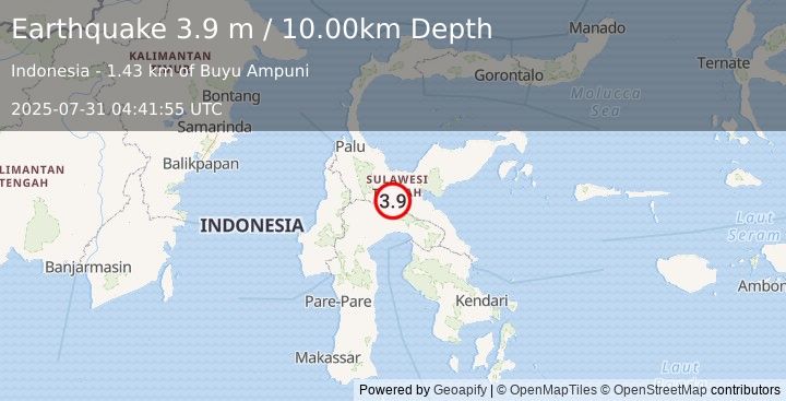 Earthquake SULAWESI, INDONESIA (3.9 m) (2025-07-31 04:41:55 UTC)