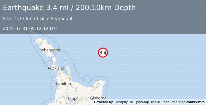Earthquake OFF E. COAST OF N. ISLAND, N.Z. (3.4 ml) (2025-07-31 05:12:12 UTC)