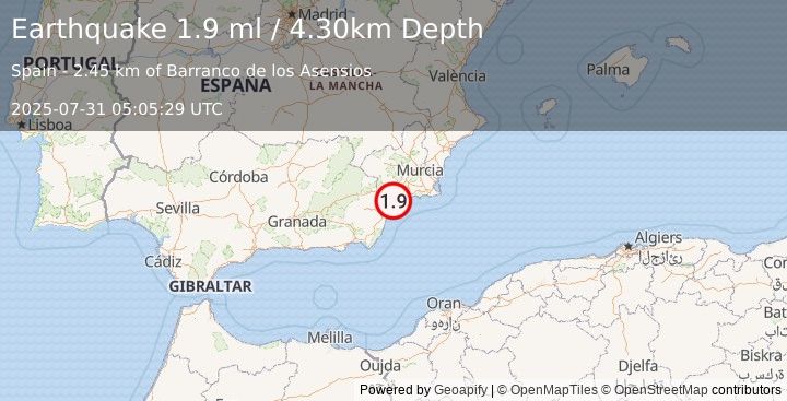 Earthquake SPAIN (1.9 ml) (2025-07-31 05:05:29 UTC)
