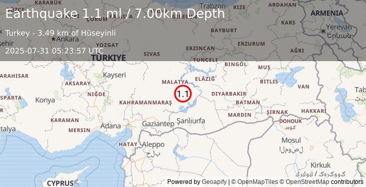 Earthquake EASTERN TURKEY (1.1 ml) (2025-07-31 05:23:57 UTC)