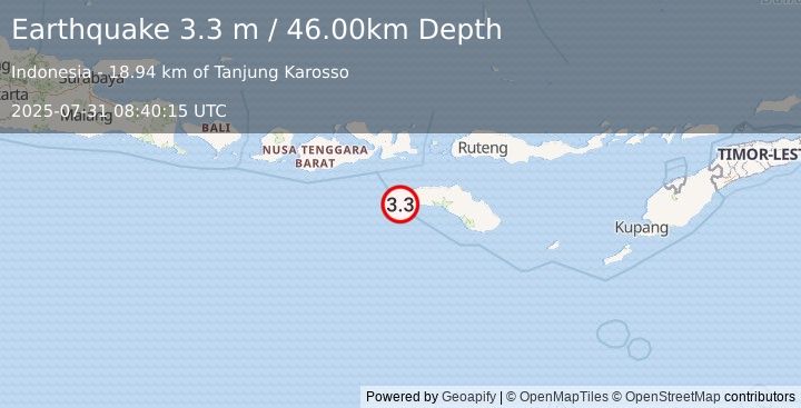 Earthquake SUMBAWA REGION, INDONESIA (3.3 m) (2025-07-31 08:40:15 UTC)