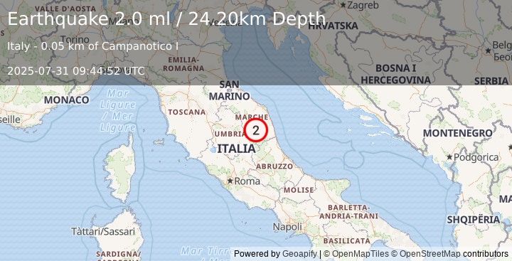 Earthquake CENTRAL ITALY (2.0 ml) (2025-07-31 09:44:52 UTC)