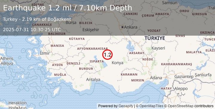 Earthquake WESTERN TURKEY (1.2 ml) (2025-07-31 10:30:25 UTC)