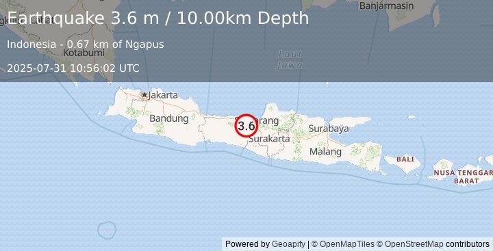 Earthquake JAVA, INDONESIA (3.6 m) (2025-07-31 10:56:02 UTC)