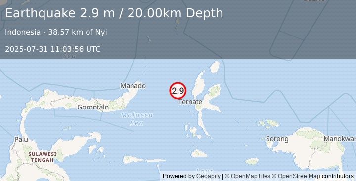 Earthquake MOLUCCA SEA (2.9 m) (2025-07-31 11:03:56 UTC)