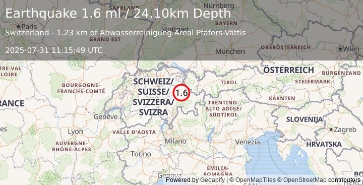 Earthquake SWITZERLAND (1.6 ml) (2025-07-31 11:15:49 UTC)