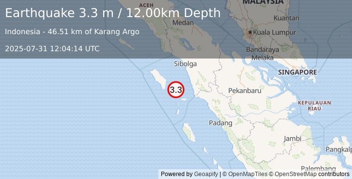 Earthquake NIAS REGION, INDONESIA (3.3 m) (2025-07-31 12:04:14 UTC)
