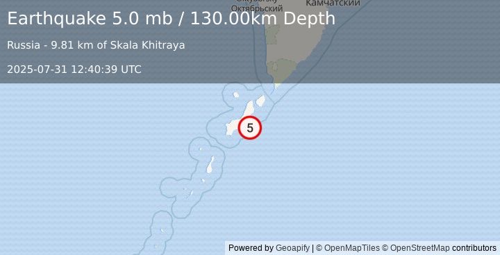 Earthquake KURIL ISLANDS (5.0 mb) (2025-07-31 12:40:33 UTC)