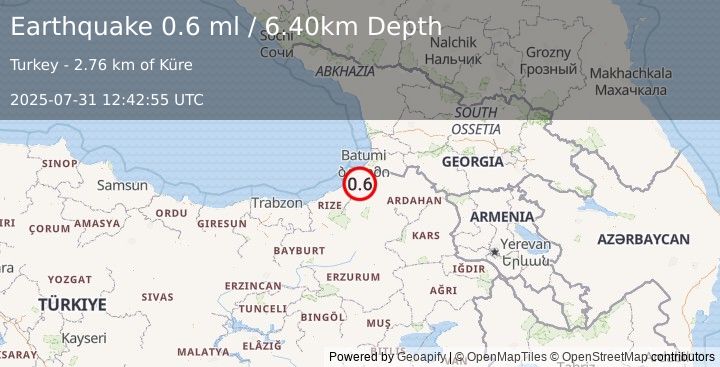 Earthquake EASTERN TURKEY (0.6 ml) (2025-07-31 12:42:55 UTC)
