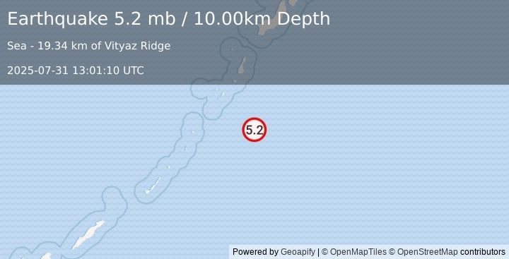 Earthquake KURIL ISLANDS (5.0 mb) (2025-07-31 13:01:10 UTC)