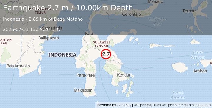 Earthquake SULAWESI, INDONESIA (2.7 m) (2025-07-31 13:59:20 UTC)