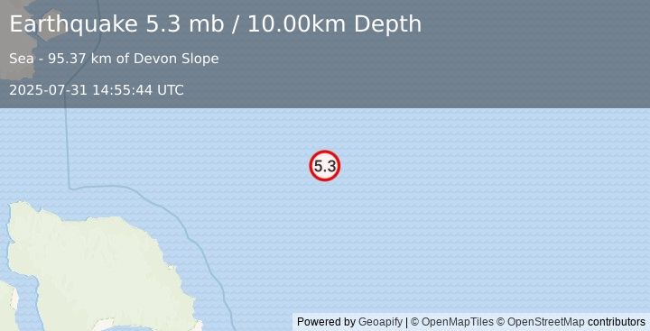 Earthquake BAFFIN BAY (5.0 mw) (2025-07-31 14:55:43 UTC)