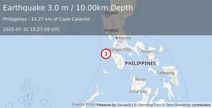 Earthquake MINDORO, PHILIPPINES (3.0 m) (2025-07-31 15:27:59 UTC)